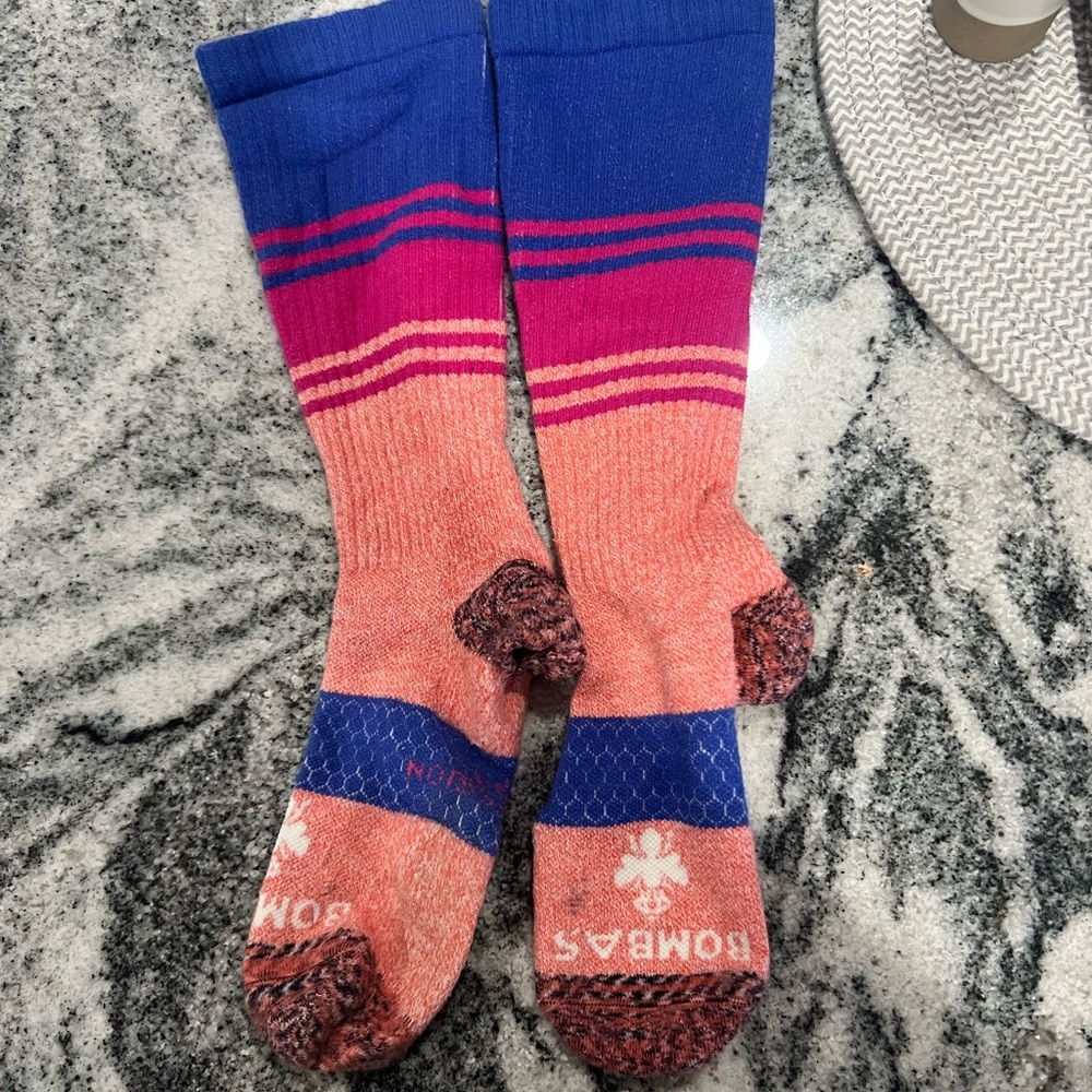 Bombas Blue and Pink Athletic Socks